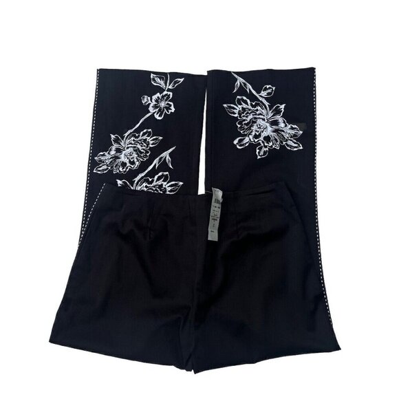 Cache Women's Black Floral Straight Leg Dress Pants Size 8 - Picture 11 of 12
